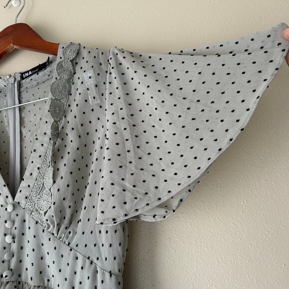 INA Dusky Blue Polka Dot Ruffle Dress Size Small - Picture 6 of 11